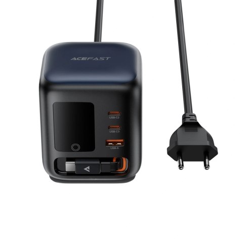 Ładowarka biurkowa Acefast Z10 GaN 100 W 3xUSB ze zwijanym kablem USB-C i wyświetlaczem TFT - czarna