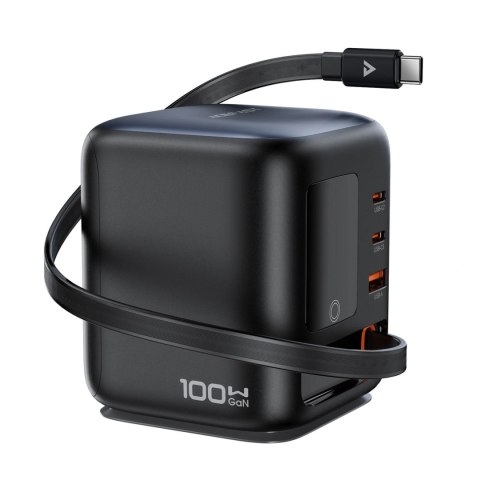 Ładowarka biurkowa Acefast Z10 GaN 100 W 3xUSB ze zwijanym kablem USB-C i wyświetlaczem TFT - czarna