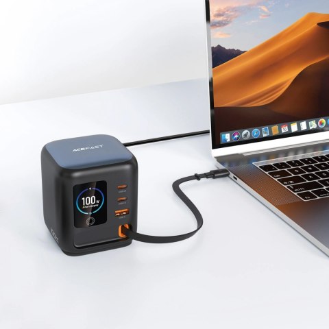Ładowarka biurkowa Acefast Z10 GaN 100 W 3xUSB ze zwijanym kablem USB-C i wyświetlaczem TFT - czarna