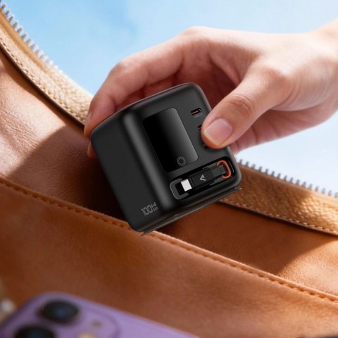 Ładowarka biurkowa Acefast Z10 GaN 100 W 3xUSB ze zwijanym kablem USB-C i wyświetlaczem TFT - czarna