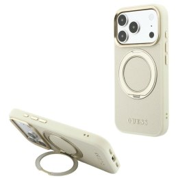 Etui Guess Ring Stand 360 Grained Classic Logo MagSafe na iPhone 18 Pro Max / 17 Pro Max - beżowe