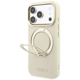 Etui Guess Ring Stand 360 Grained Classic Logo MagSafe na iPhone 18 Pro Max / 17 Pro Max - beżowe