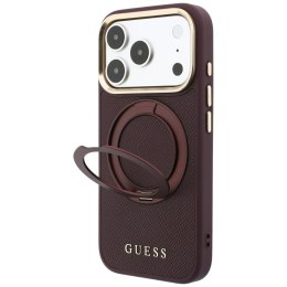 Etui Guess Ring Stand 360 Grained Classic Logo MagSafe na iPhone 18 Pro Max / 17 Pro Max - burgundowe