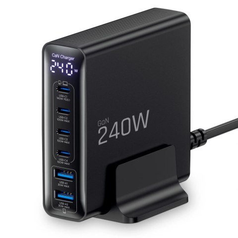 Stacja ładująca Tech-Protect DC240W-GaN 6 portów 4 x USB-C 2 x USB-A 240W QC3.0 - czarna