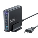 Stacja ładująca Tech-Protect DC240W-GaN 6 portów 4 x USB-C 2 x USB-A 240W QC3.0 - czarna
