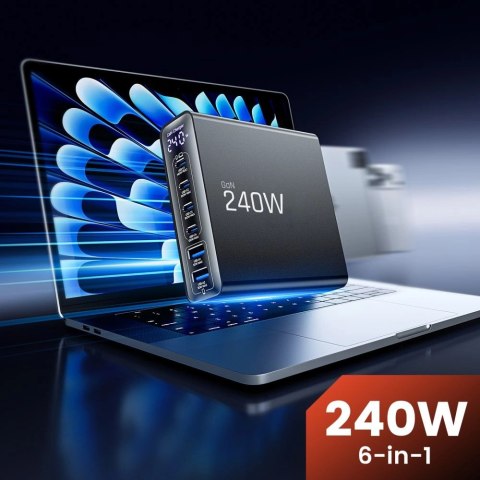 Stacja ładująca Tech-Protect DC240W-GaN 6 portów 4 x USB-C 2 x USB-A 240W QC3.0 - czarna