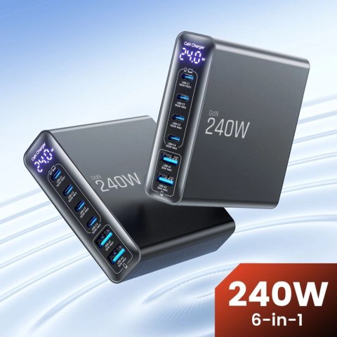 Stacja ładująca Tech-Protect DC240W-GaN 6 portów 4 x USB-C 2 x USB-A 240W QC3.0 - czarna