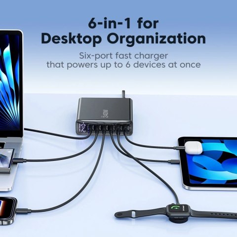 Stacja ładująca Tech-Protect DC240W-GaN 6 portów 4 x USB-C 2 x USB-A 240W QC3.0 - czarna