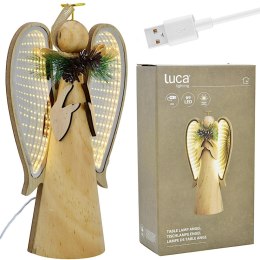 ANIOŁ DEKORACYJNY DREWNIANY LED INFINITY 30CM USB LUCA