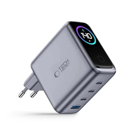 Ładowarka sieciowa Tech-Protect PowerVision NC140W-GaN 4-PORT PD 140W / QC3.0 - ciemnoszara