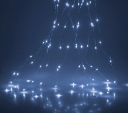 Lampki na druciku kaskada 40 LED zimne białe na baterie IP44 Timer