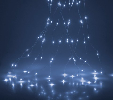 Lampki na druciku kaskada 40 LED zimne białe na baterie IP44 Timer
