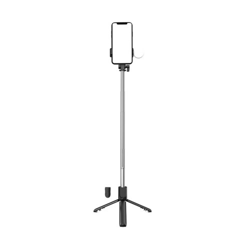 Selfie stick WH1YXS teleskopowy tripod 1m z okrągłą lampą i uchwytem na telefon - czarny - OUTLET
