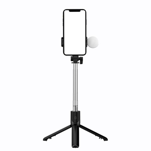 Selfie stick WH1YXS teleskopowy tripod 1m z okrągłą lampą i uchwytem na telefon - czarny - OUTLET