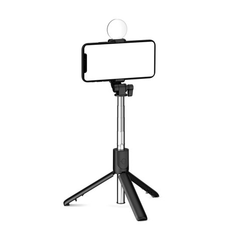 Selfie stick WH1YXS teleskopowy tripod 1m z okrągłą lampą i uchwytem na telefon - czarny - OUTLET