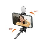 Selfie stick WH1YXS teleskopowy tripod 1m z okrągłą lampą i uchwytem na telefon - czarny - OUTLET