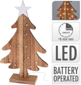 Choinka drewniana z białą gwiazdą dekoracyjna 38 cm LED z timerem