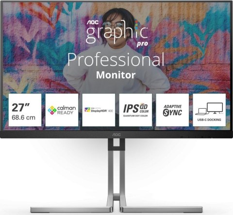 Monitor AOC Q27U3CV (27" /IPS /75Hz /2560 x 1440 /Czarno-szary)